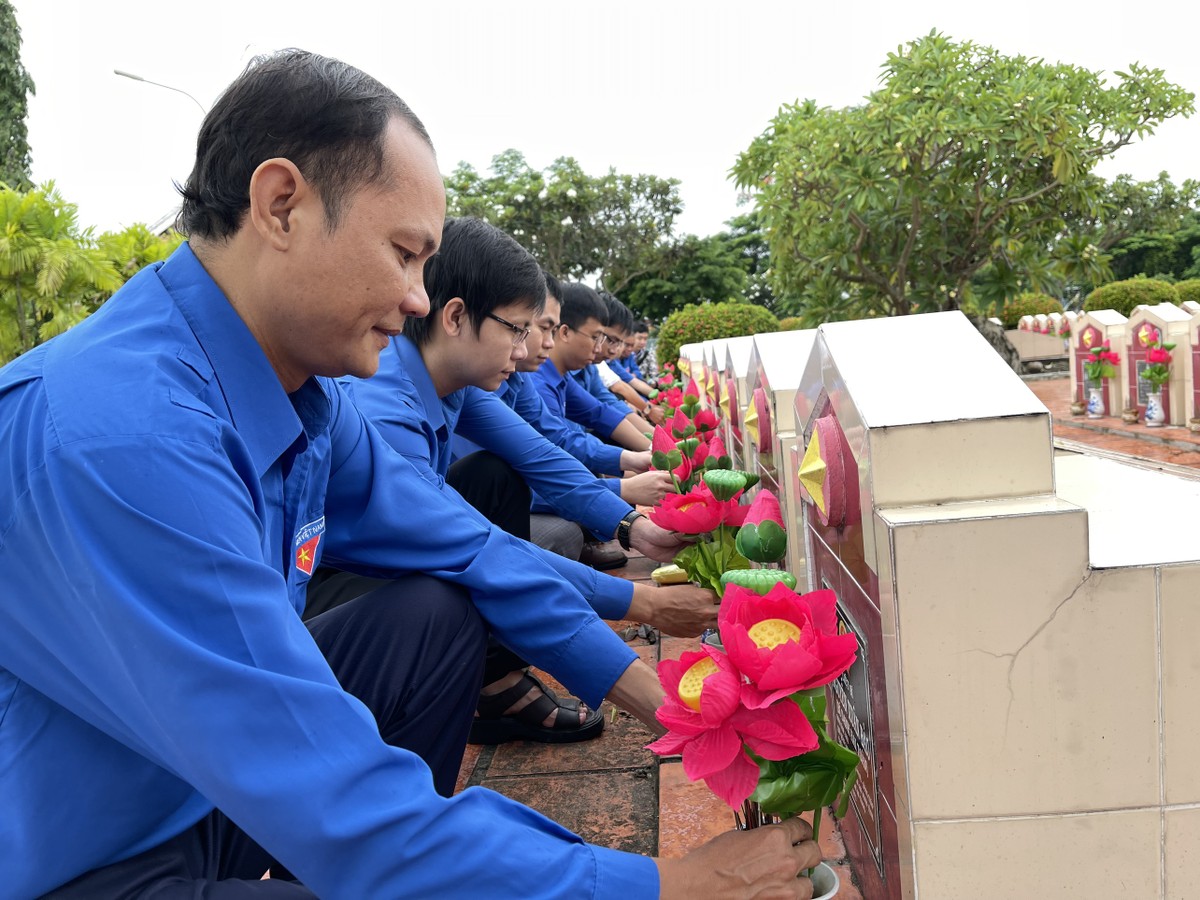 Tuổi trẻ An Giang thay mới hơn 15.000 đóa hoa sen trên mộ liệt sĩ ảnh 7