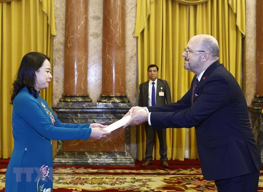 Hình ảnh Quyền Chủ tịch nước Võ Thị Ánh Xuân tiếp các đại sứ đến trình quốc thư ảnh 12