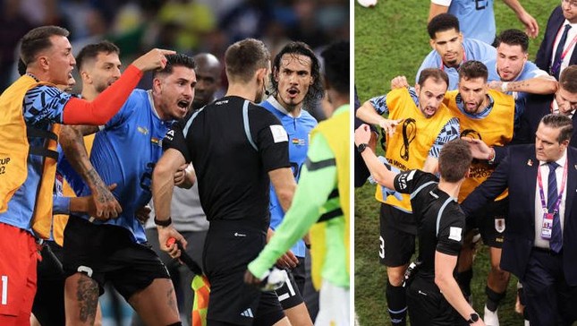 Cầu thủ Uruguay đuổi theo hỏi tội trọng tài sau khi bị loại khỏi World Cup 2022 - Ảnh 1.