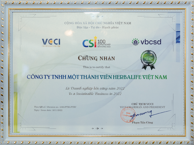 Herbalife Việt Nam được vinh danh top 100 Doanh nghiệp Bền vững Việt Nam năm 2022 ảnh 3