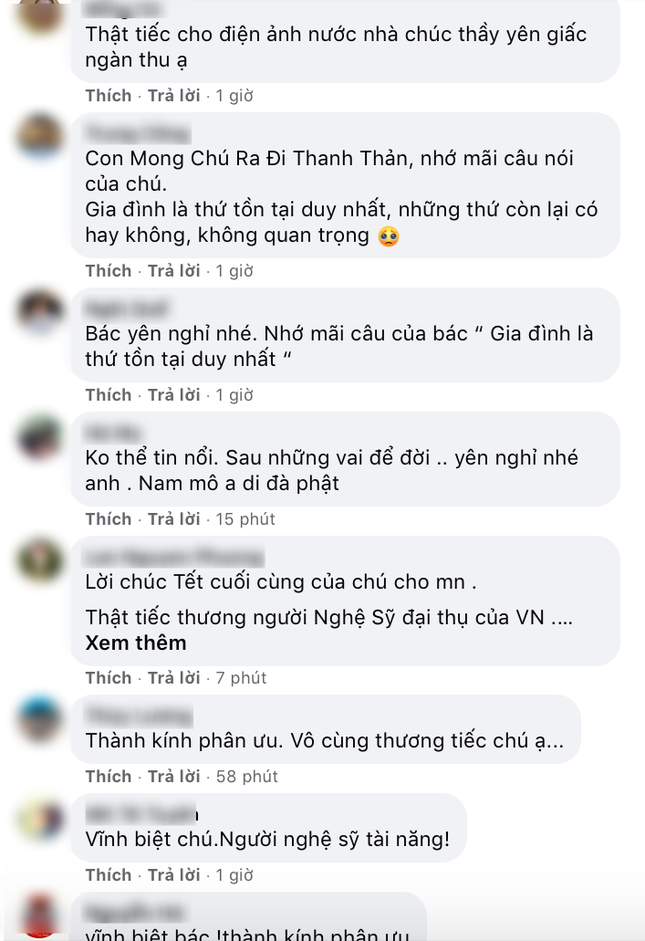 Người hâm mộ và nhiều nghệ sĩ bày tỏ sự tiếc thương tại trang Facebook của cố NSND Hoàng Dũng ảnh 7