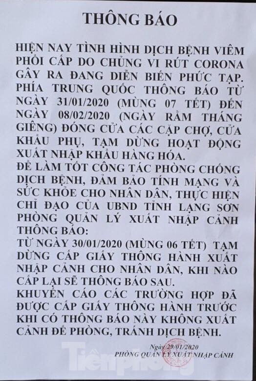 Lo ngại dịch Corona, Lạng Sơn tạm dừng cấp giấy thông hành xuất nhập cảnh ảnh 1