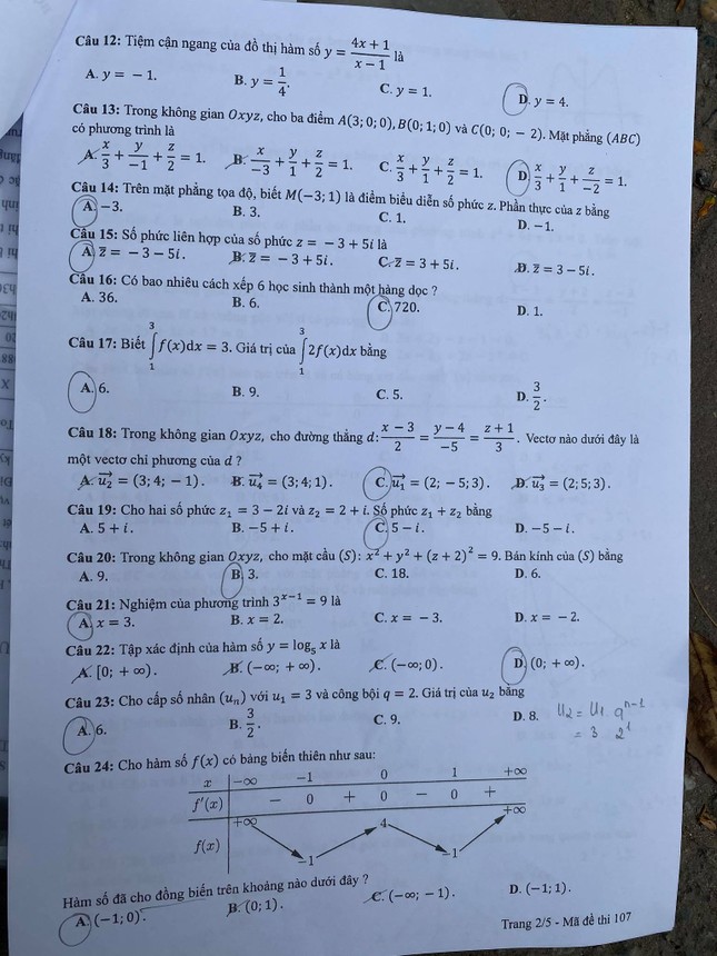 Gợi ý đầy đủ 24 mã đề Toán thi tốt nghiệp THPT ảnh 2