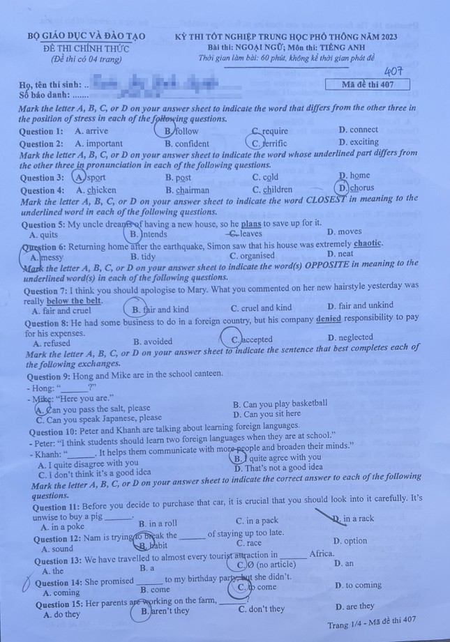 Cập nhật hướng dẫn giải đề môn tiếng Anh tốt nghiệp THPT 2023 ảnh 1