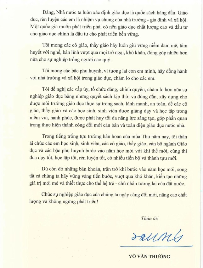 Chủ tịch nước Võ Văn Thưởng gửi thư cho ngành Giáo dục dịp khai giảng năm học mới ảnh 3