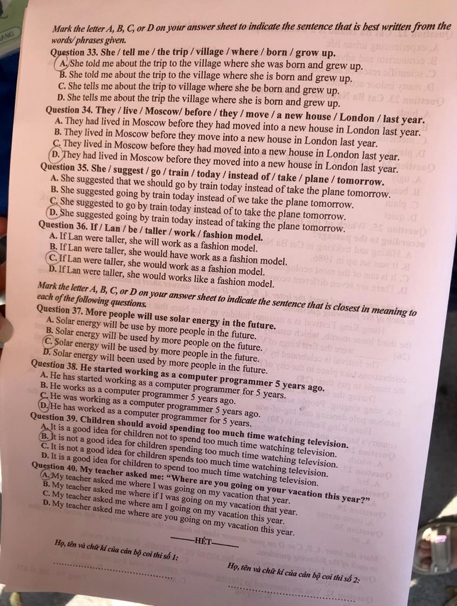CẬP NHẬT: Đề thi, gợi ý đáp án môn Ngoại ngữ thi lớp 10 ở Hà Nội ảnh 9