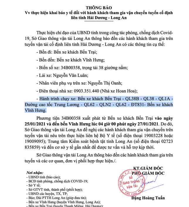 Truy tìm nhóm hành khách đi xe giường nằm từ Hải Dương đến Long An ảnh 1