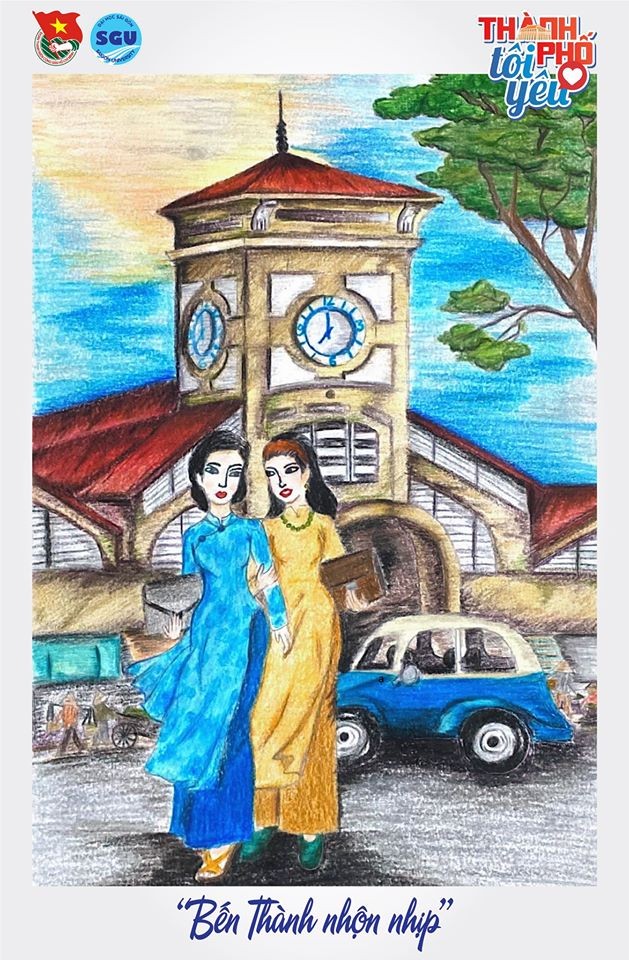 Đốn tim với loạt tranh ký họa “Thành phố tôi yêu” của sinh viên ĐH Sài Gòn ảnh 7