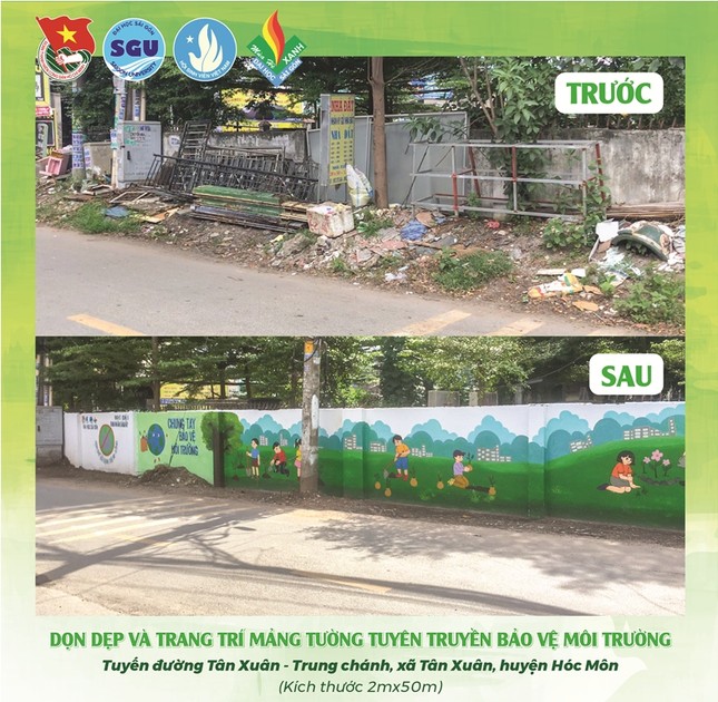 Sinh viên tình nguyện trường ĐH Sài Gòn làm hồi sinh những mảng tường cũ ảnh 3
