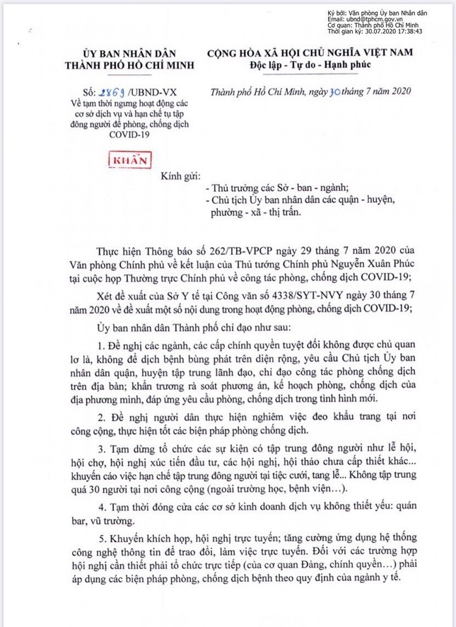 Khẩn: Kể từ ngày 31/7, TP.HCM yêu cầu không tụ tập quá 30 người, tạm dừng các sự kiện ảnh 1