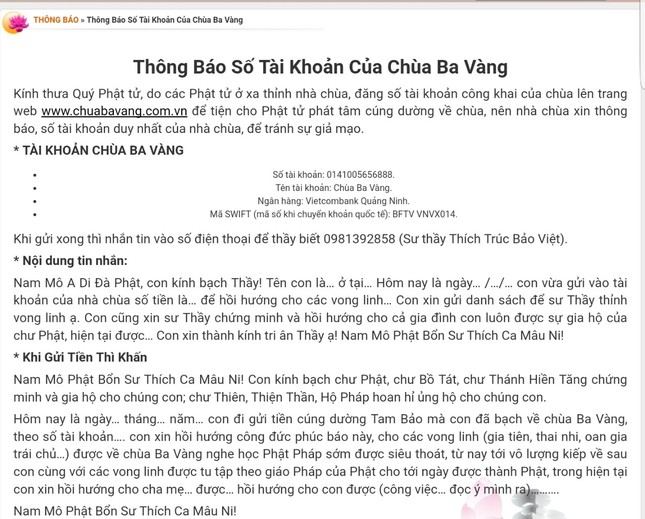 Thấy gì trên trang web chùa Ba Vàng? ảnh 2