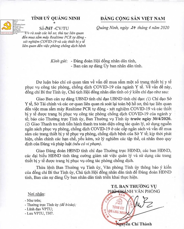 Bí thư Quảng Ninh yêu cầu thanh tra việc mua máy xét nghiệm COVID-19 ảnh 2