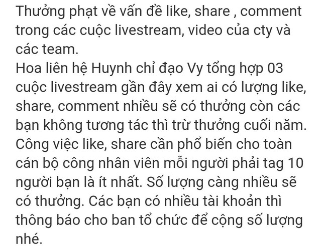 Thông tin mới vụ ‘cắt’ thưởng Tết vì không like, share livestream của giám đốc ảnh 2