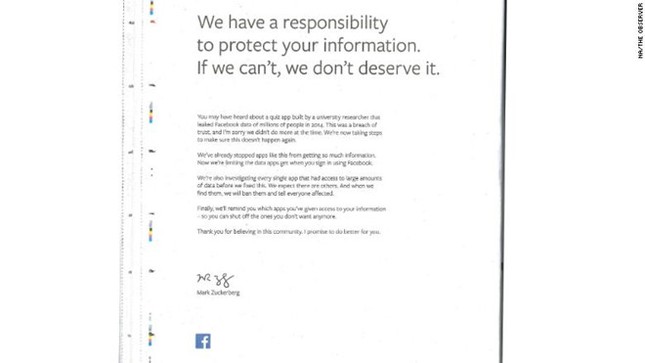 Mark Zuckerberg mua quảng cáo trên hàng loạt báo giấy để xin lỗi ảnh 1