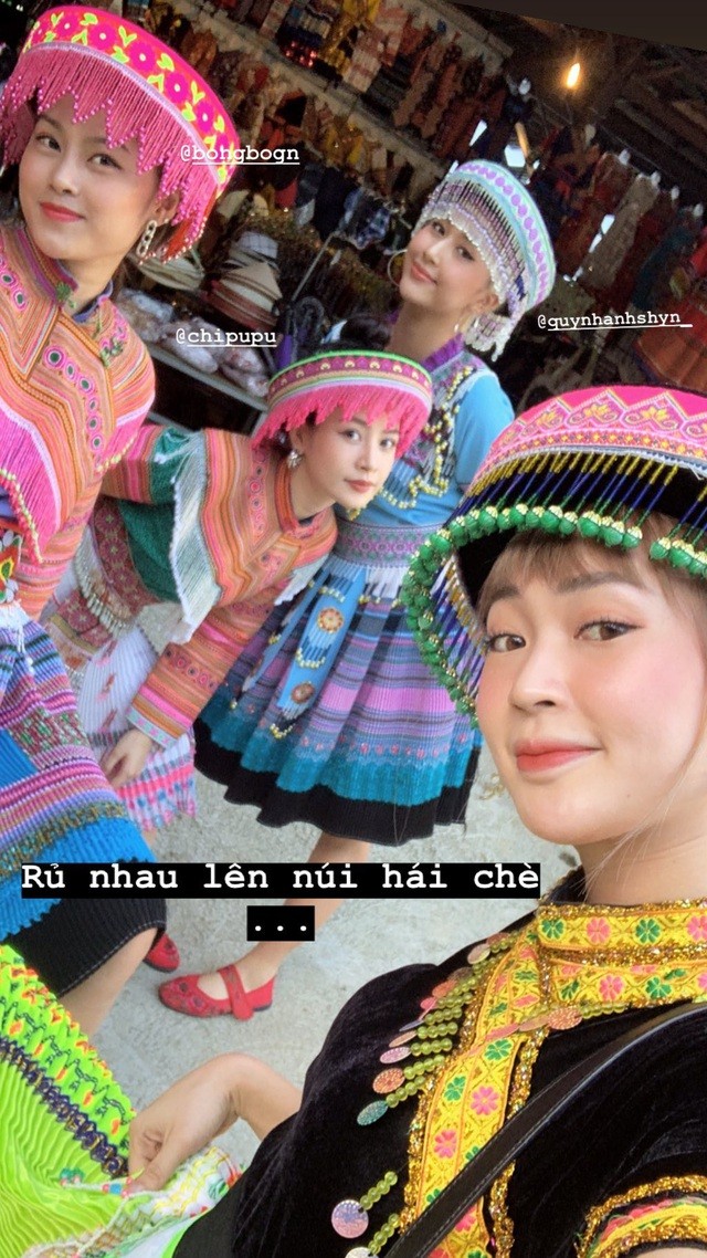 Chi Pu - Quỳnh Anh Shyn mặc váy dân tộc tấu hài cực lầy ở Sapa ảnh 1