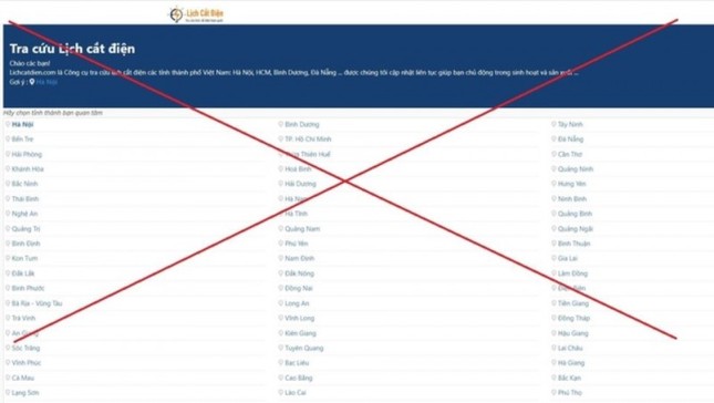 Mạo danh website Tổng công ty Điện lực miền Bắc thông tin lịch cắt điện ảnh 1