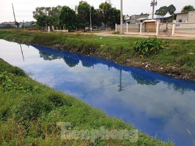 Nước kênh trong khu công nghiệp ở Bình Dương đổi màu xanh kỳ lạ ảnh 3
