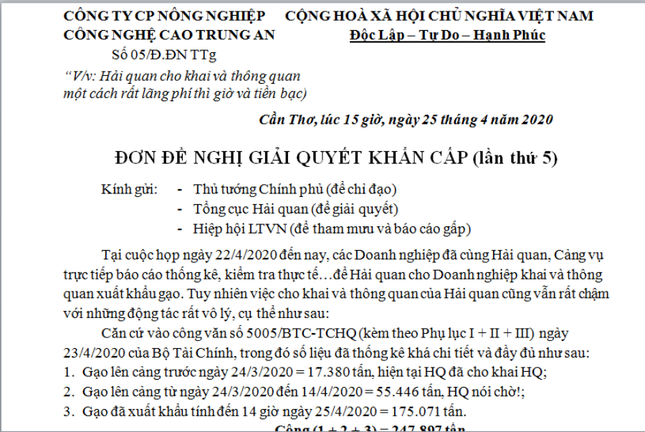 Doanh nghiệp gạo lần thứ 5 kiến nghị khẩn gửi Thủ tướng ảnh 1