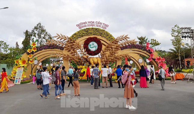Người dân mang khẩu trang, xếp hàng chụp ảnh ở đường hoa xuân Cần Thơ ảnh 1