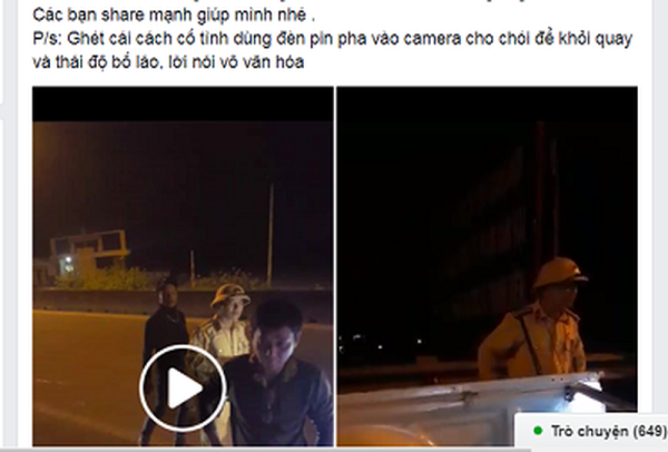 Chuyển công tác CSGT rọi đèn pin, 'vung tay' về phía người quay phim ảnh 1