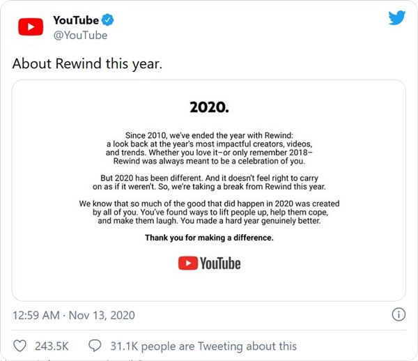 YouTube thông báo sẽ không làm video nhìn lại năm 2020, cư dân mạng tranh cãi về lý do ảnh 2