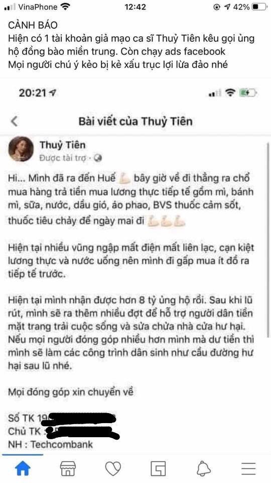 Không chỉ bị mạo danh, Thủy Tiên còn phát hiện bị kẻ xấu ăn chặn 40% tiền từ thiện ảnh 1