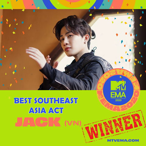 Đại diện Việt Nam tại MTV EMA 2020, Jack thắng giải “Best Southeast Asia Act“ ảnh 1