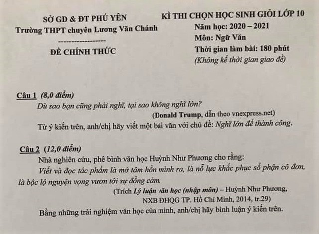 Câu nói nổi tiếng của Tổng thống Donald Trump được đưa vào đề thi học sinh giỏi môn Văn ảnh 1