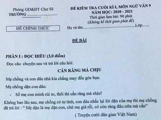 Đề kiểm tra Văn cuối kỳ lớp 9 về chuyện “mẹ chồng có bồ” gây tranh cãi gay gắt ảnh 1