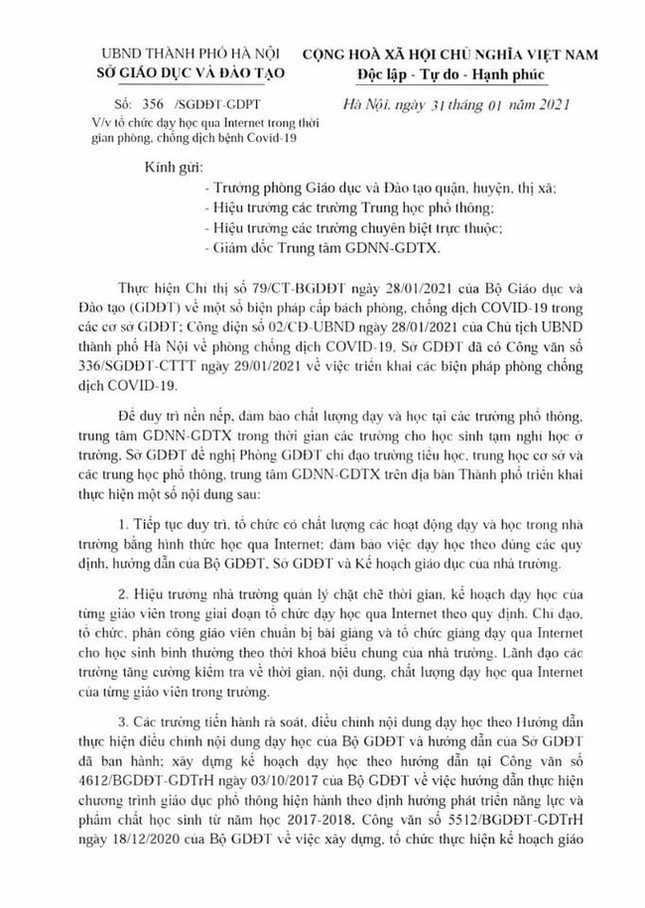 Học sinh Hà Nội bắt đầu học trực tuyến từ 1/2 theo thời khoá biểu chung của trường ảnh 1