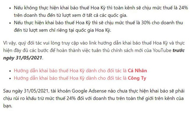 Các YouTuber Việt Nam sẽ bị đánh thuế lên đến 30% với chính sách mới này của Google? ảnh 2