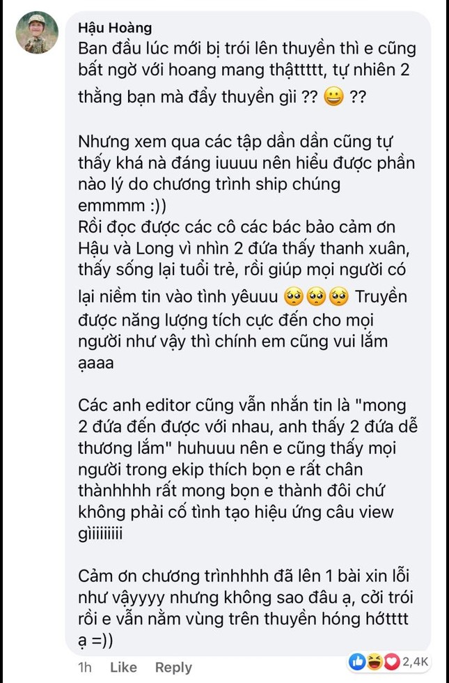 Hậu Hoàng phản ứng thế nào khi ê-kíp “Sao Nhập Ngũ” xin lỗi vì đã “đẩy thuyền” Hậu - Long? ảnh 2