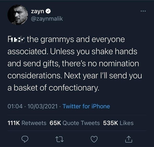Trước thềm trao giải Grammys, Zayn Malik bỗng “đăng đàn” tố BTC không minh bạch ảnh 1