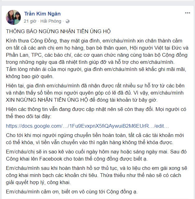 Gia đình nữ du học sinh tử vong tại Đức dừng nhận tiền ủng hộ ảnh 1