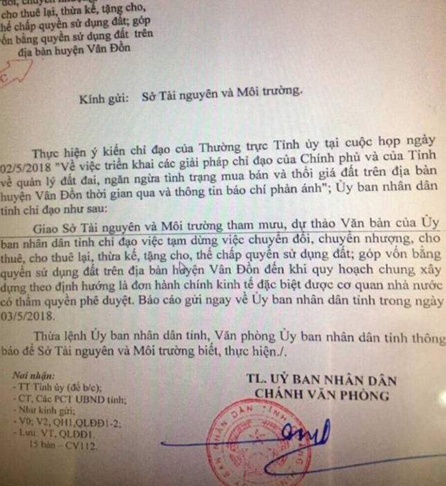Sau Phú Quốc đến Vân Đồn tạm ngưng mọi giao dịch, chuyển nhượng đất ảnh 1