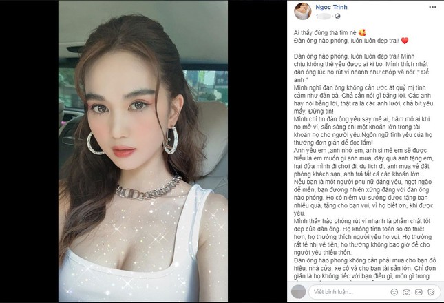 Ngọc Trinh gây tranh cãi khi nói 'thích nhất đàn ông rút ví nhanh như chớp và nói: Để anh' ảnh 1