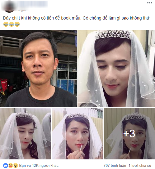 Bị vợ lôi ra làm "chuột bạch", chồng biến hóa thành hot girl sau 2 tiếng make-up ảnh 1