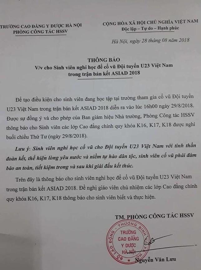 Hàng loạt công ty, trường học thông báo nghỉ để cổ vũ cho đội tuyển Olympic Việt Nam ảnh 5