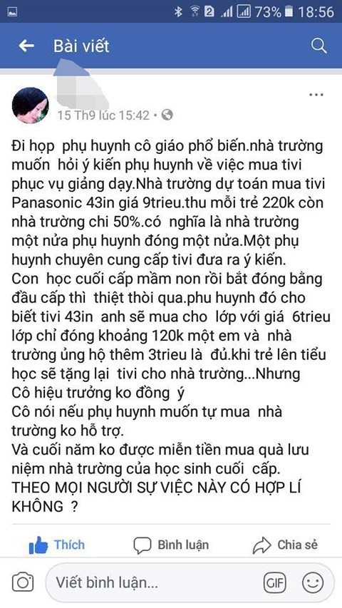 Thực hư chuyện "bị CA mời làm việc" vì đăng giấy mời họp phụ huynh lên Facebook ảnh 1