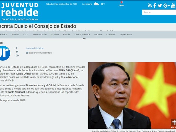 Cuba để quốc tang tưởng niệm Chủ tịch nước Trần Đại Quang ảnh 2