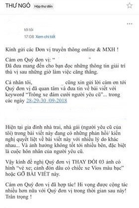 Chàng trai trông xe đám cưới "người cũ" xin gỡ bài: Bạn hãy cân nhắc khi chia sẻ thông tin! ảnh 2