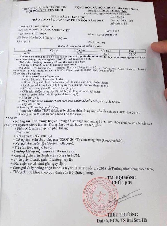 Mới nhập học, nam sinh viên Trường sĩ quan bị trả về địa phương vì ... bị bệnh lao phổi? ảnh 2