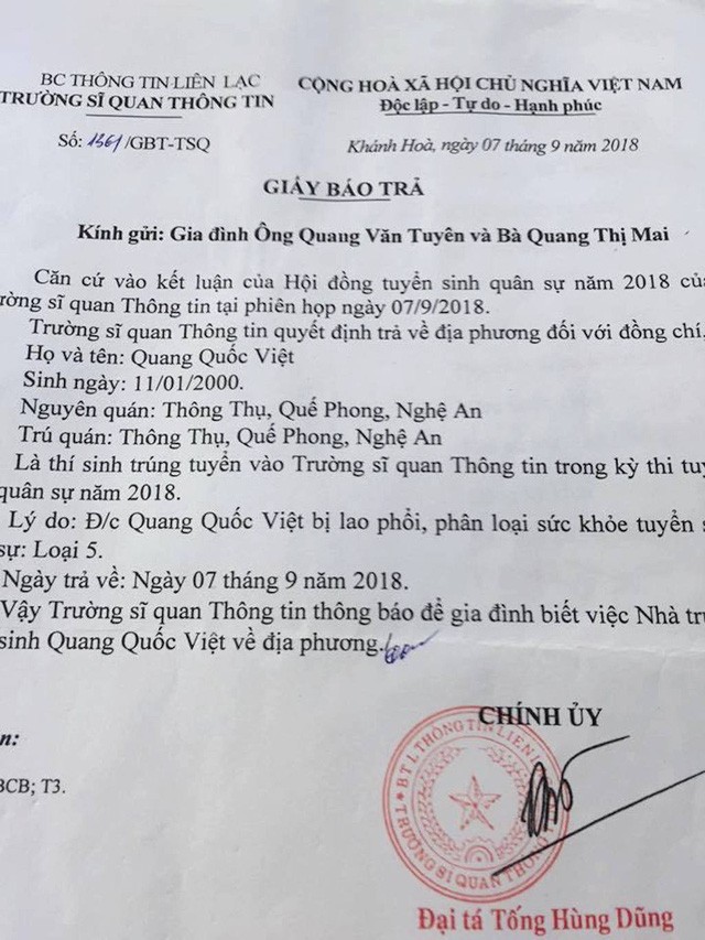 Mới nhập học, nam sinh viên Trường sĩ quan bị trả về địa phương vì ... bị bệnh lao phổi? ảnh 4