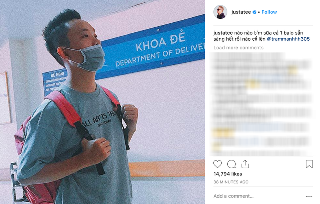 Lần đầu tiên được "lên chức" làm bố, JustaTee hồi hộp "khăn gói" ba lô đưa vợ đi đẻ ảnh 2