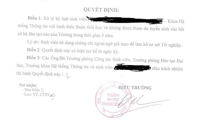 Sinh viên bị buộc thôi học và cấm thi trong 5 năm vì dùng chứng chỉ giả ảnh 1