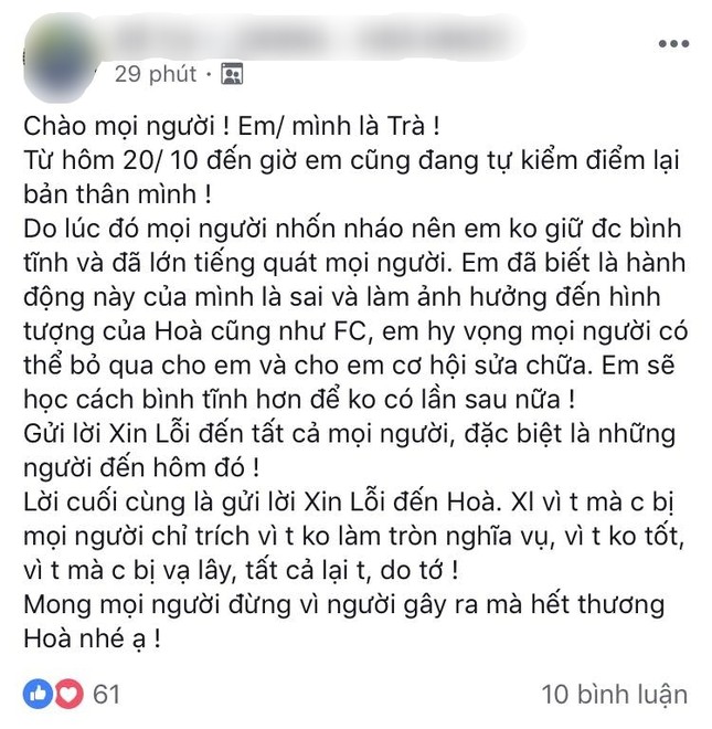 Trưởng FC Hòa Minzy nói gì sau khi quát nạt fan và để thần tượng xin lỗi thay? ảnh 2