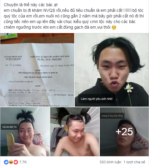 Bộ ảnh tạm biệt bộ tóc "quý tộc” của thanh niên sắp đi nghĩa vụ khiến dân mạng phì cười ảnh 1