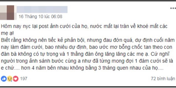 Dân mạng hả hê trước cái kết của thanh niên bỏ người yêu 4 năm để kết hôn với người mới ảnh 1