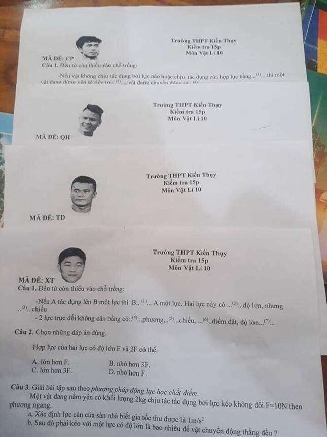 Thầy giáo Hải Phòng dùng tên Quang Hải, Tiến Dũng làm mã đề thi Vật lý ảnh 1