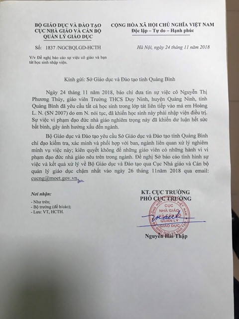 Thứ trưởng Bộ GD-ĐT: Xử lý thật nghiêm cô giáo phạt học sinh 231 cái tát ảnh 2